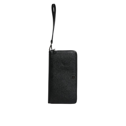 Dolce & Gabbana Black Calfskin Leather Logo Zip Around Continental Wallet