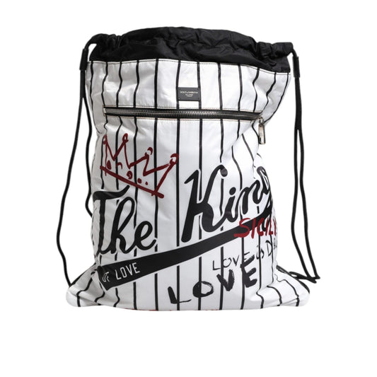 Dolce & Gabbana Black White Striped Polyester Drawstring Bag BAG4072