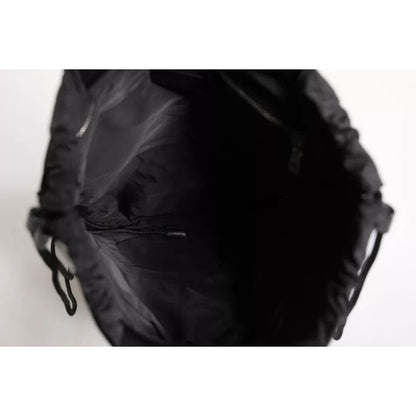 Dolce & Gabbana Black White Striped Polyester Drawstring Bag