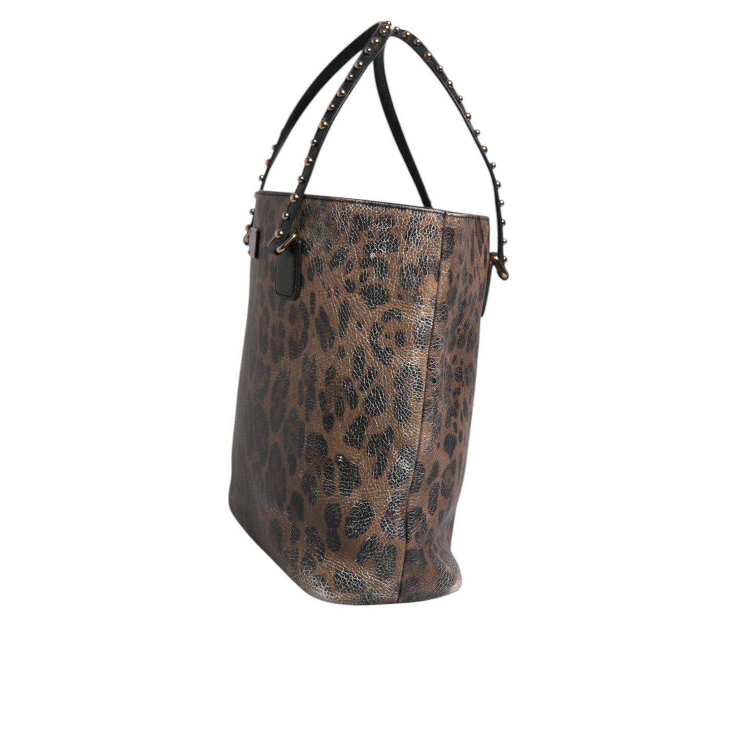 Dolce & Gabbana Brown Black Calfskin Leopard Print Shoulder Tote Bag BAG4078