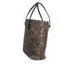 Dolce & Gabbana Brown Black Calfskin Leopard Print Shoulder Tote Bag BAG4078