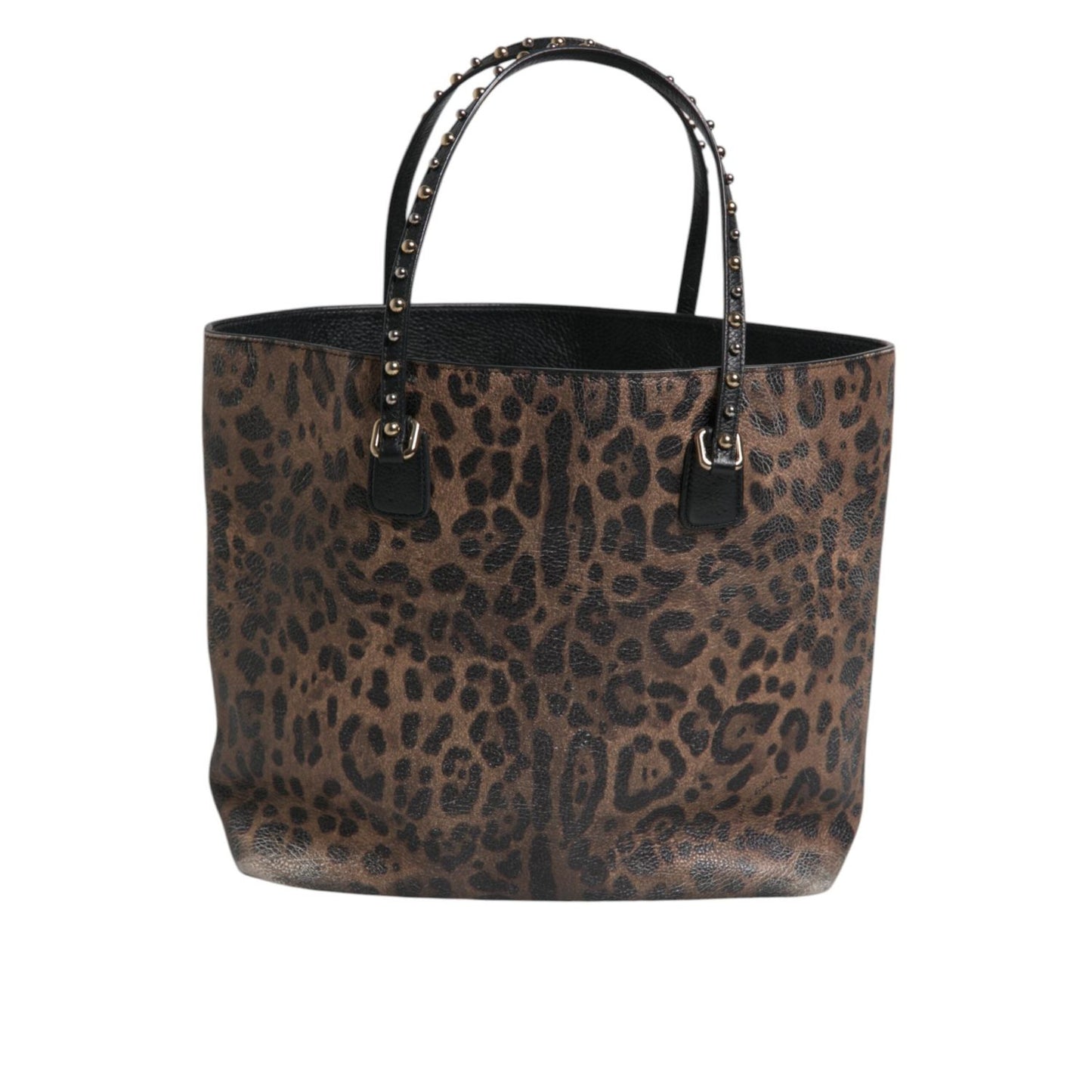 Dolce & Gabbana Brown Black Calfskin Leopard Print Shoulder Tote Bag BAG4078