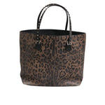 Dolce & Gabbana Brown Black Calfskin Leopard Print Shoulder Tote Bag BAG4078