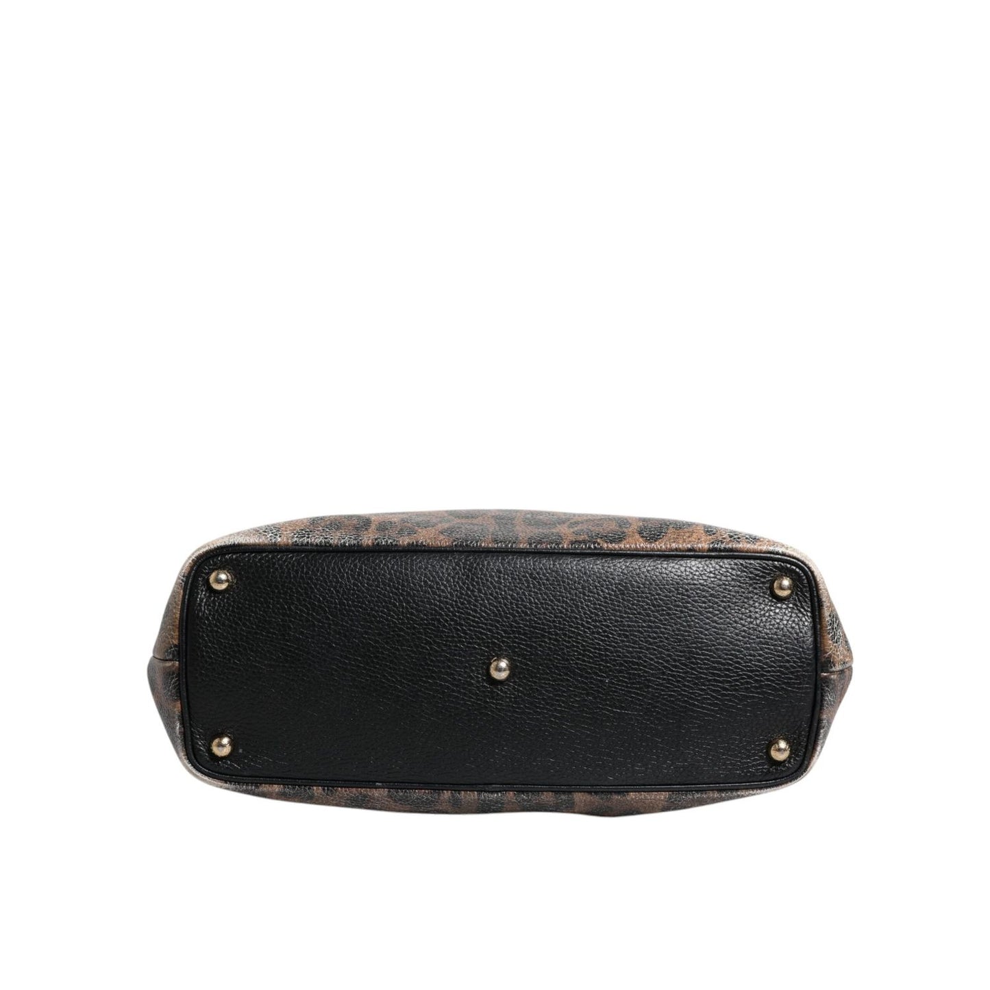 Dolce & Gabbana Brown Black Calfskin Leopard Print Shoulder Tote Bag BAG4078
