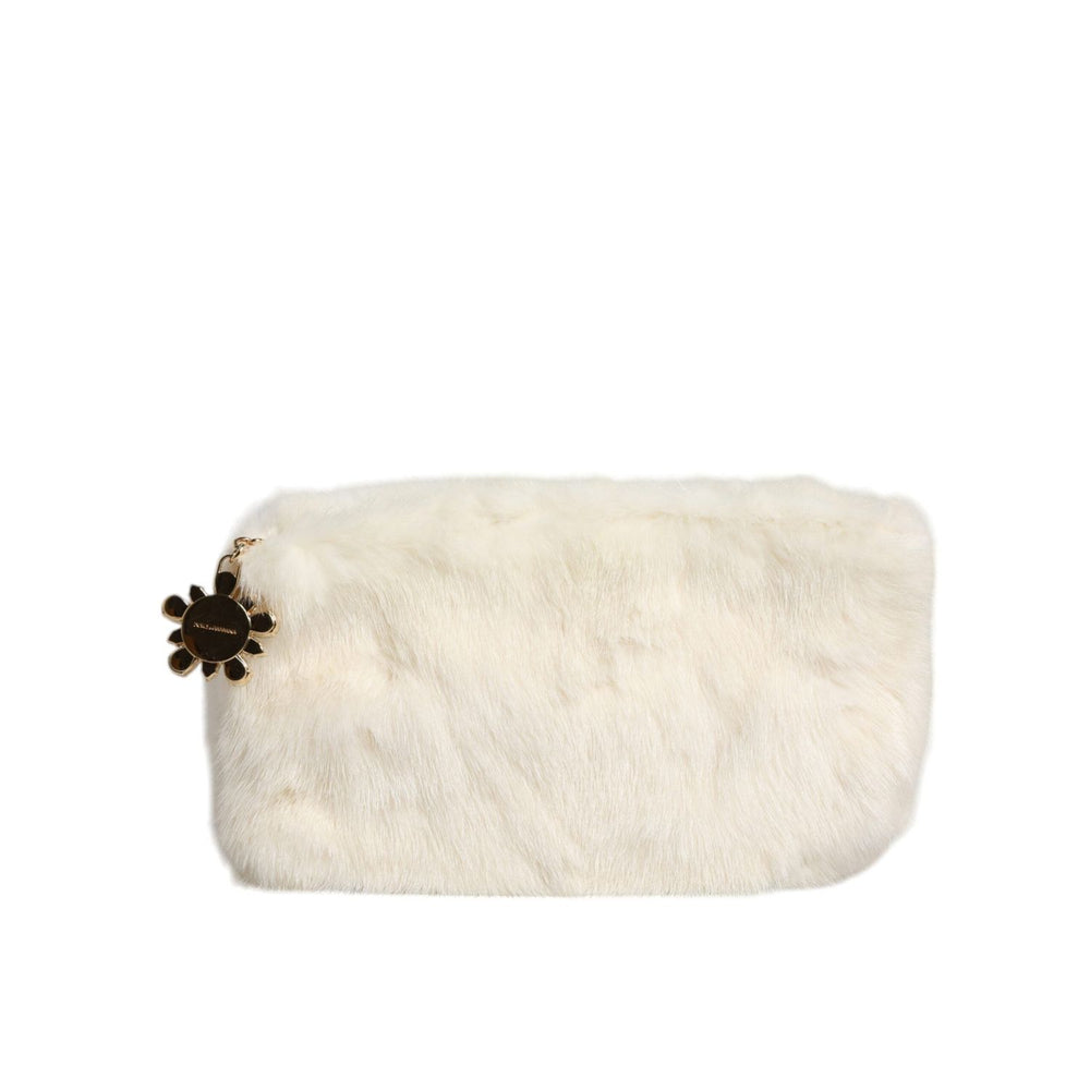 Dolce & Gabbana White Fur Handbag Clutch Purse Pouch Bag BAG4080
