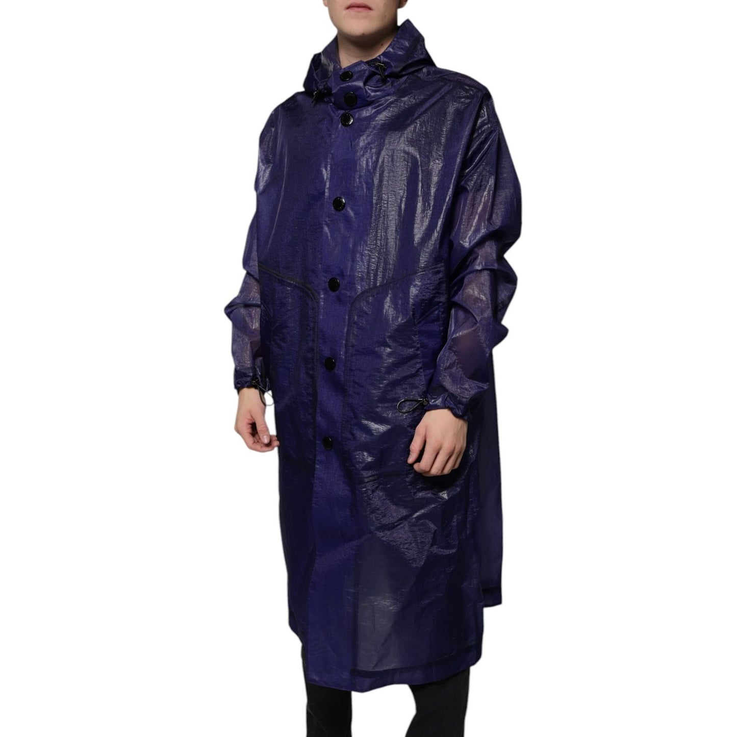 Dolce & Gabbana Dark Blue Cotton Hooded Men Raincoat Jacket