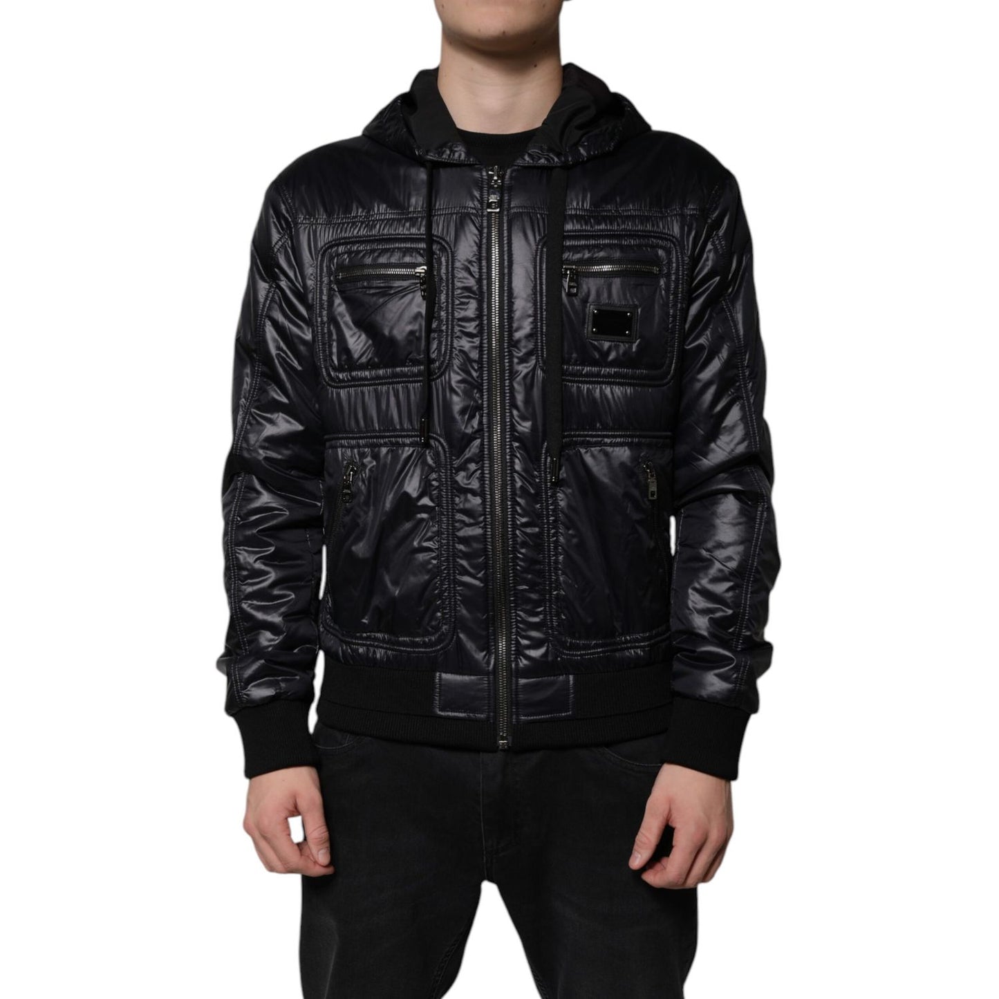 Dolce & Gabbana Black Nylon Hooded Full Zip Blouson Jacket
