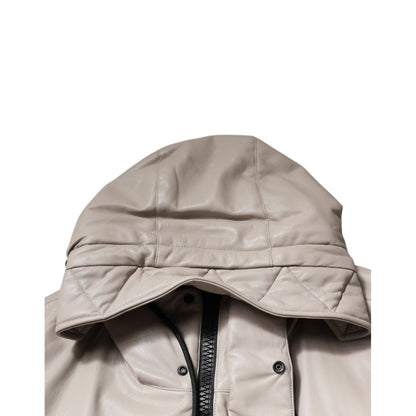 MSGM Beige Full Zip Hooded Long Sleeves Casual Coat Jacket