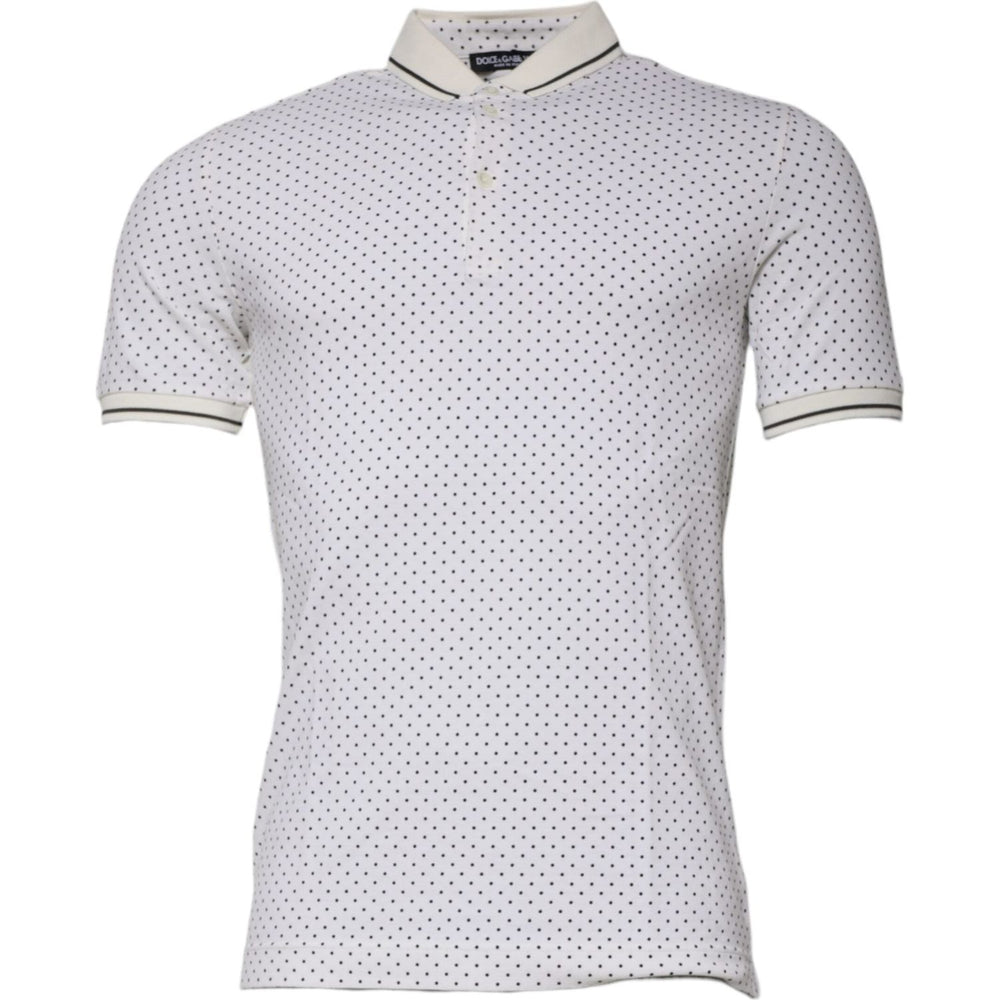 Dolce & Gabbana White Polka Dot Cotton Collared Polo T-shirt TSH87720-44