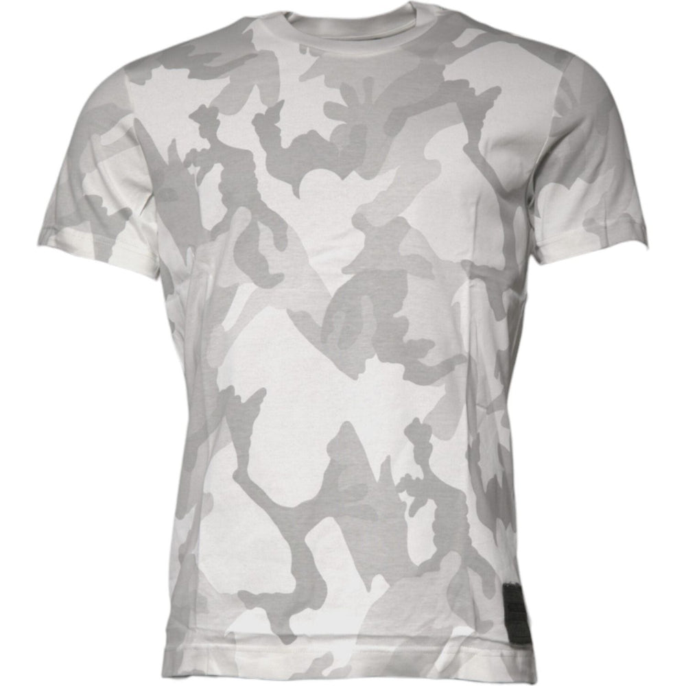 Dolce & Gabbana White Gray Camouflage Cotton Crew Neck T-shirt TSH878503-44