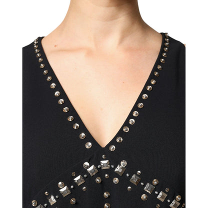 PINKO Black Embellished Polyester Sleeveless Shift A-line Mini Dress