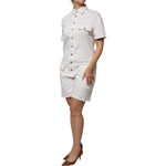 Please White Cotton Short Sleeves Button Down Romper Dress DR281370-40