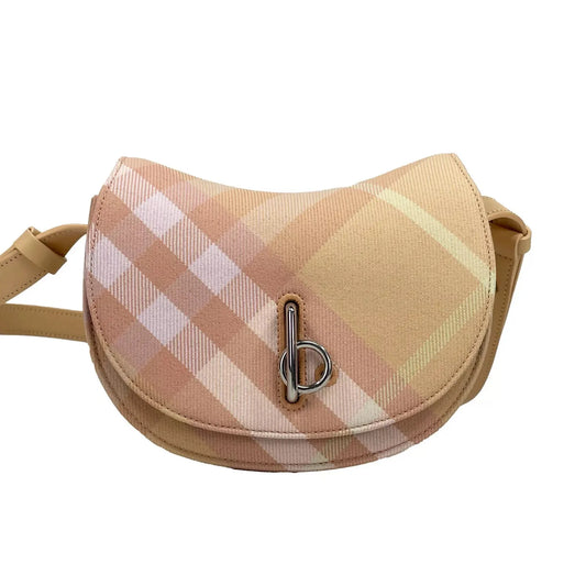 Burberry Mini Check Rocking Horse Crossbody Bag Purse Peach 10277