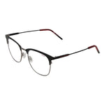 Hugo Boss Black Men Glasses Frame in stainless steel, full-rim browline style with demo lenses, black frame, 52mm width, case included.