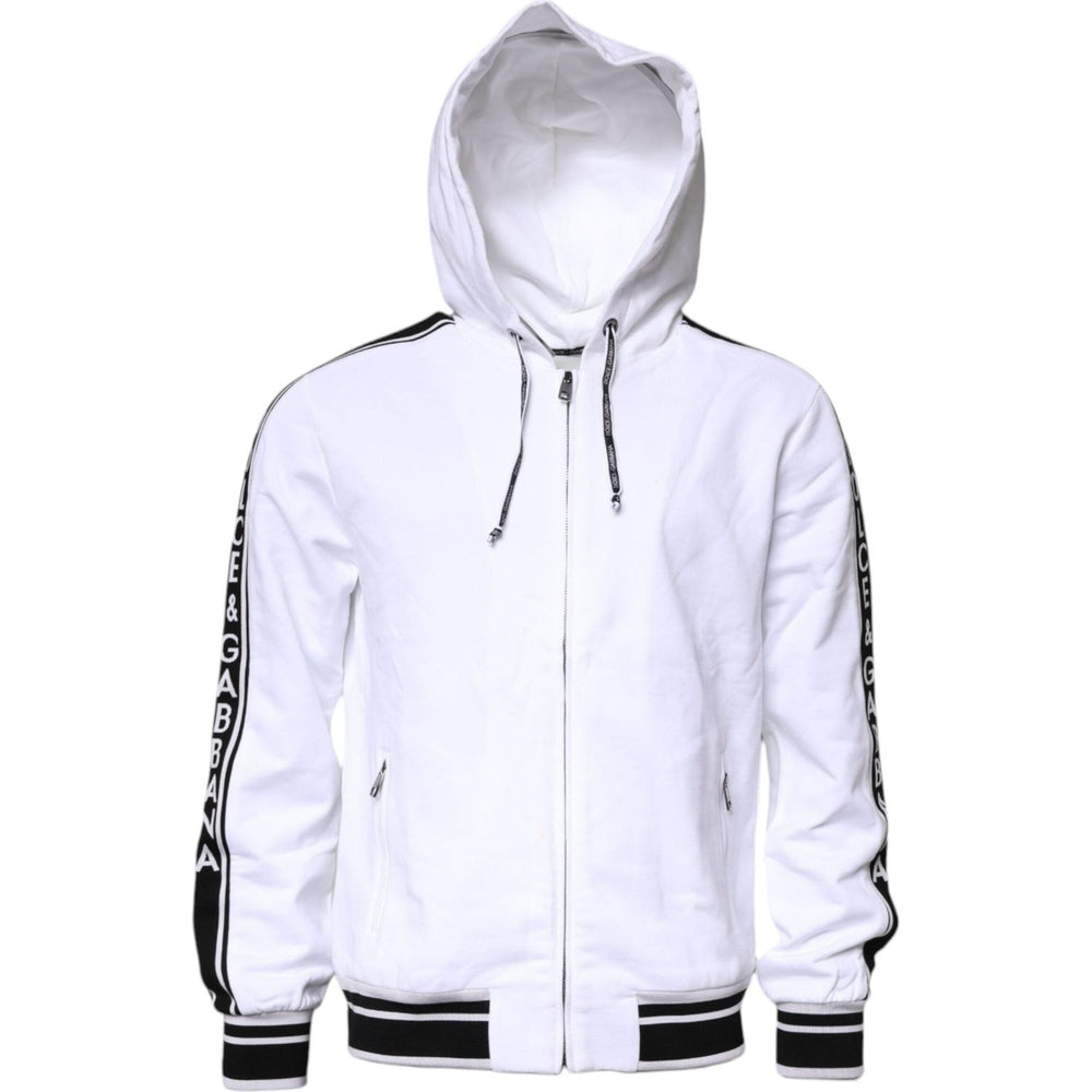 Dolce & Gabbana White Full Zip Hooded Sweatshirt Sweater TSH87200-50