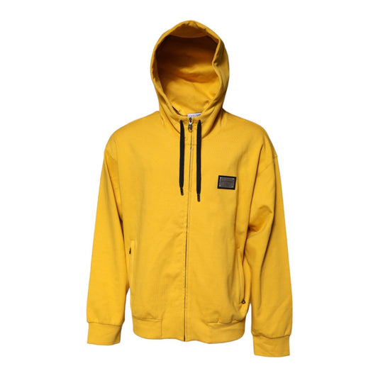 Dolce & Gabbana Yellow Logo Plaque Hooded Full Zip Sweater