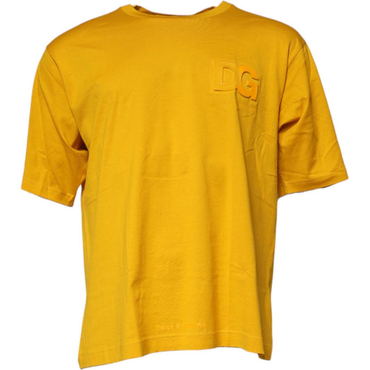 Dolce & Gabbana Dark Yellow Logo Cotton Men Crew Neck T-shirt TSH90012-48