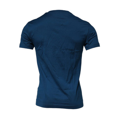 Dolce & Gabbana Blue Crown Bee Cotton Men Crew Neck T-shirt