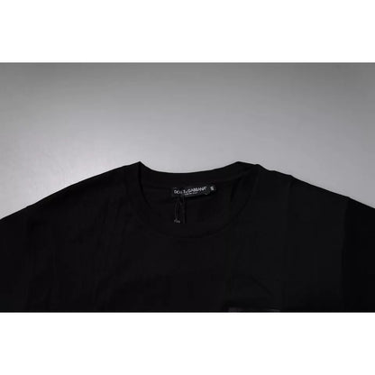 Dolce & Gabbana Black Logo Patch Cotton Crew Neck T-shirt
