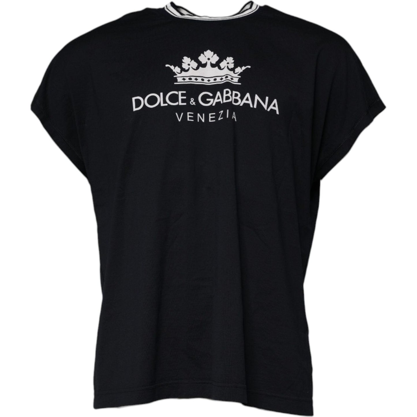 Dolce & Gabbana Dark Blue Logo Crown Cotton Crew Neck T-shirt TSH90053-44