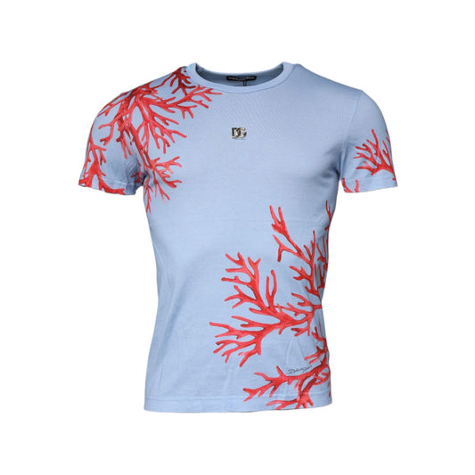 Dolce & Gabbana Light Blue Coral Cotton Men Crew Neck T-shirt