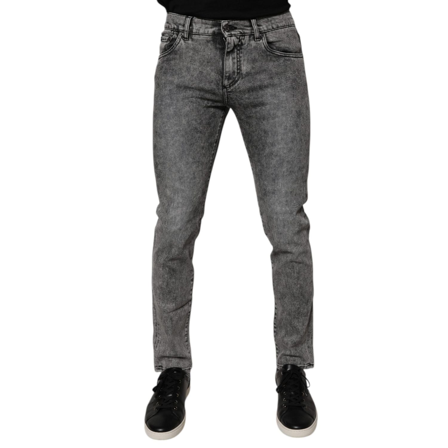 Dolce & Gabbana Dark Gray Washed Cotton Slim Fit Denim Jeans