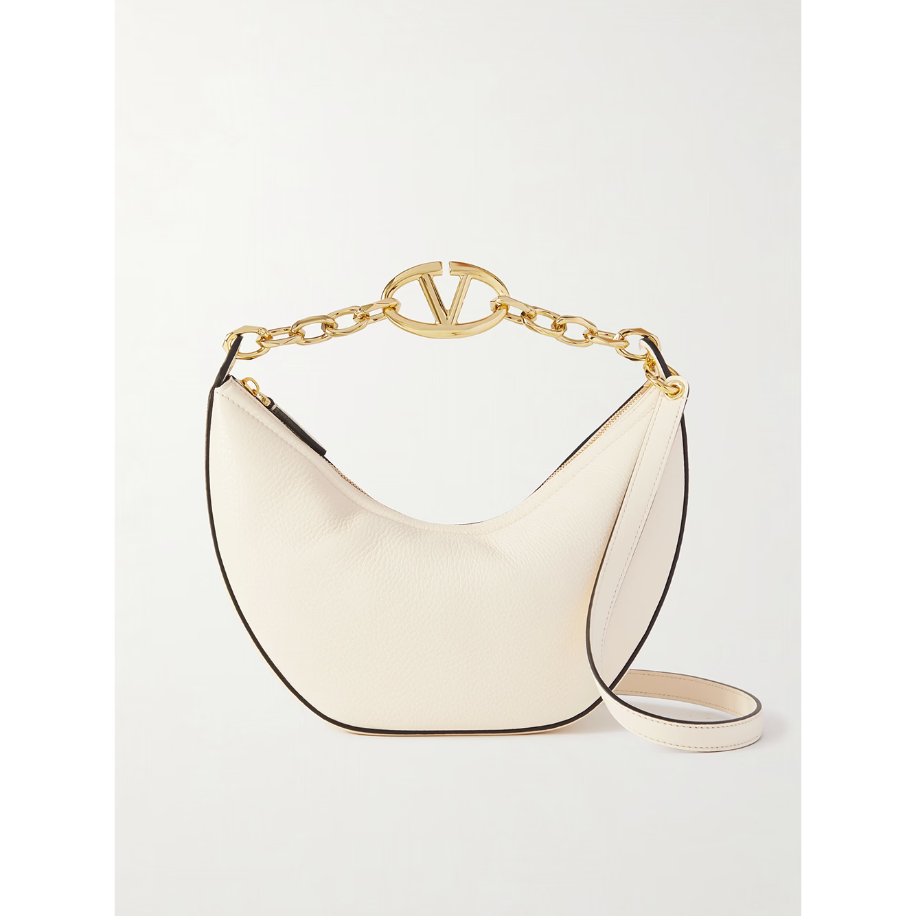 Valentino Garavani Ivory Leather Small Hobo Vlogo Shoulder Bag