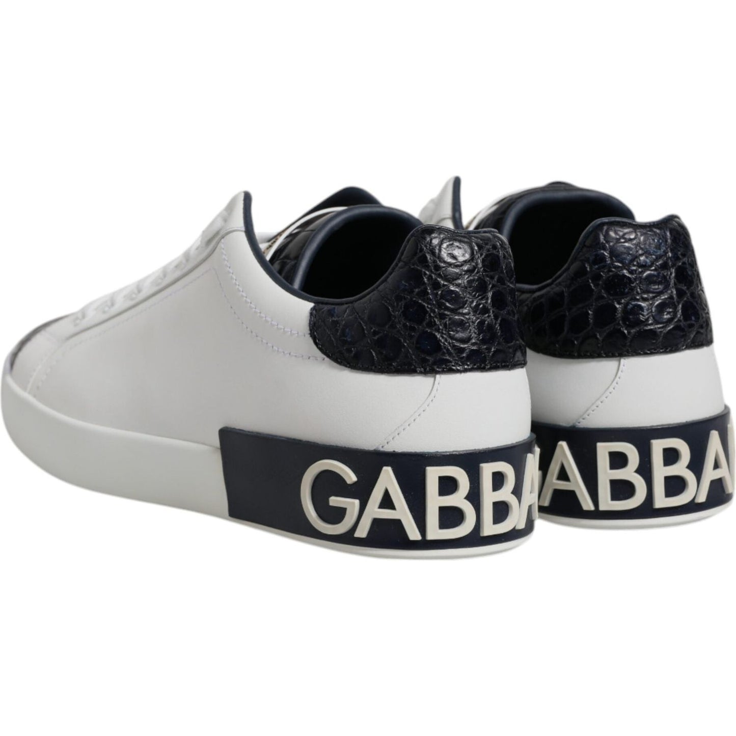 Dolce & Gabbana White Black Leather Portofino Sneaker Shoes