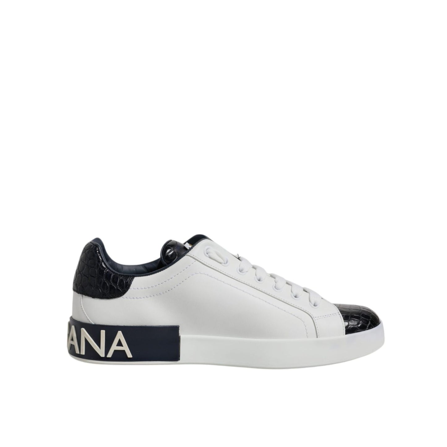 Dolce & Gabbana White Black Leather Portofino Sneaker Shoes