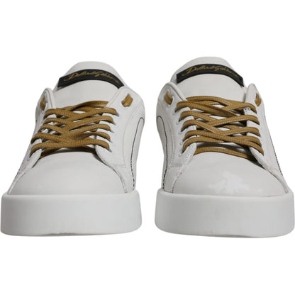 Dolce & Gabbana White Gold Leather Low Top Sneakers Shoes