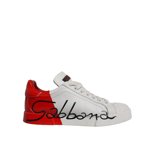 Dolce & Gabbana White Red Logo Portofino Sneakers Shoes LA12702-36.5