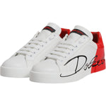 Dolce & Gabbana White Red Logo Portofino Sneakers Shoes LA12437-36