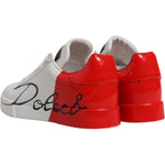 Dolce & Gabbana White Red Logo Portofino Sneakers Shoes LA12437-36
