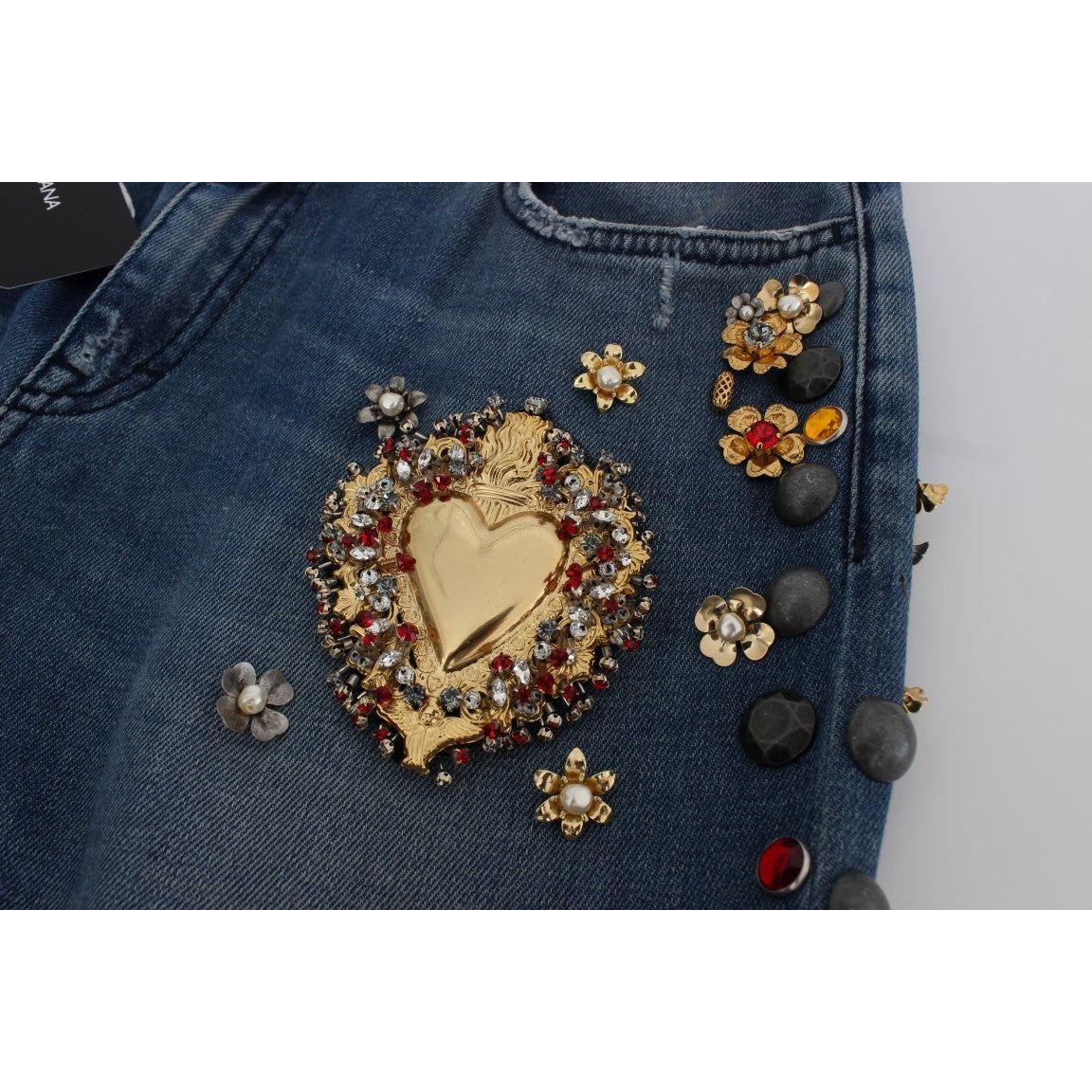Dolce & Gabbana Crystal Roses Heart Embellished Jeans SIG19329-5
