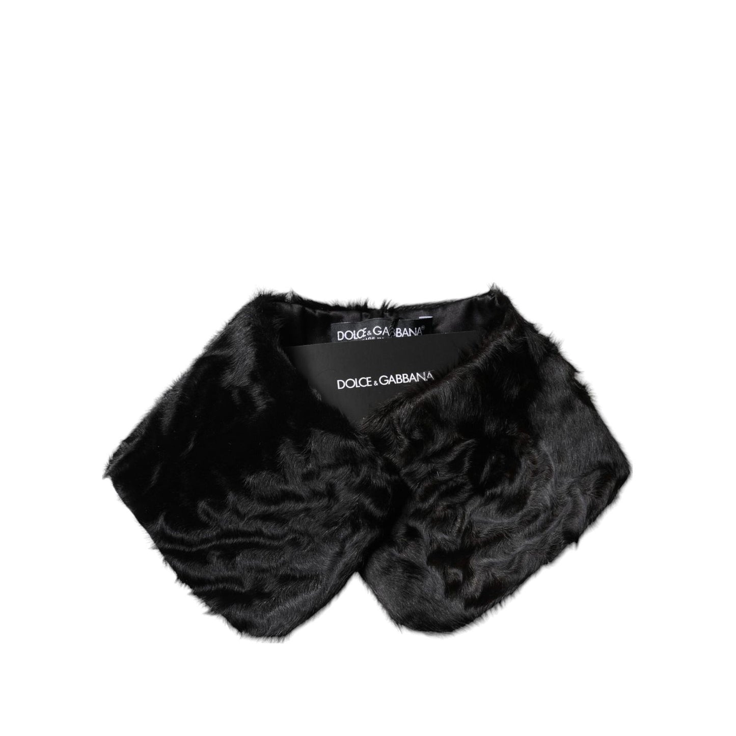 Dolce & Gabbana Black Lamb Fur Collar Women Neck Wrap Scarf