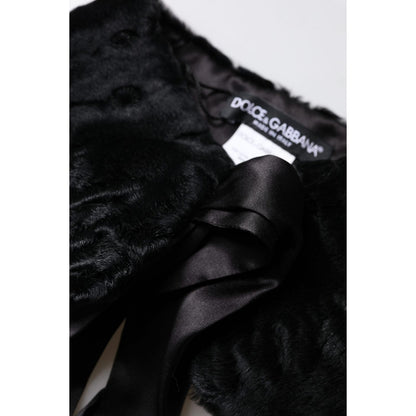 Dolce & Gabbana Black Lamb Fur Women Neck Warmer Winter Scarf