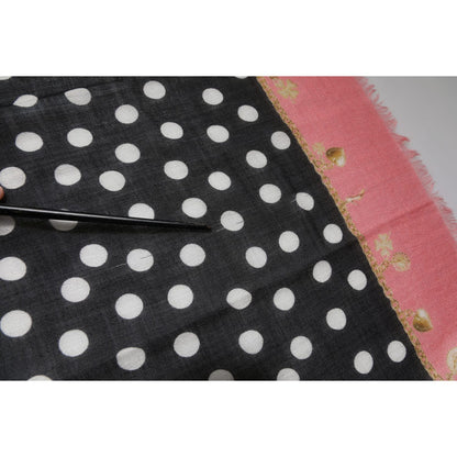Dolce & Gabbana Black White Polka Dots Fringes Wrap Scarf