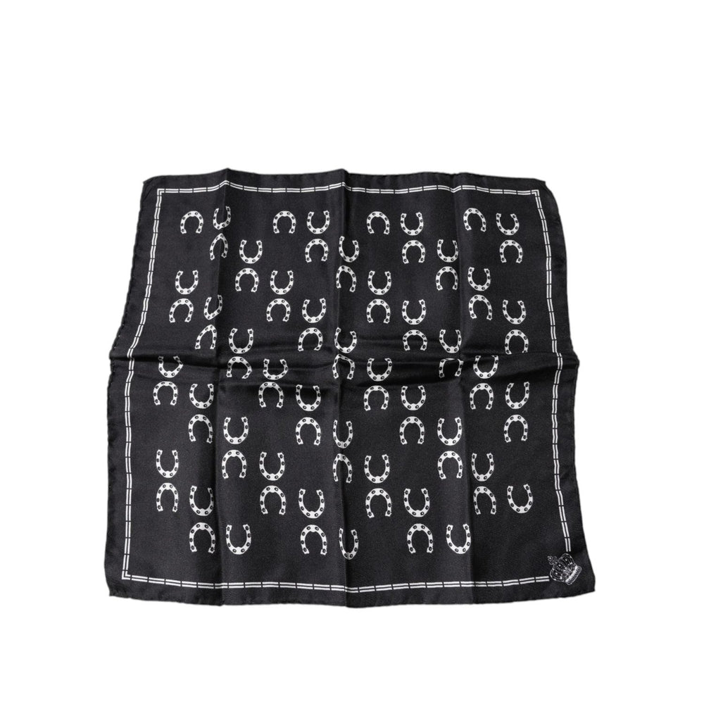 Dolce & Gabbana Black Horseshoe Silk Square Handkerchief Scarf MS7233