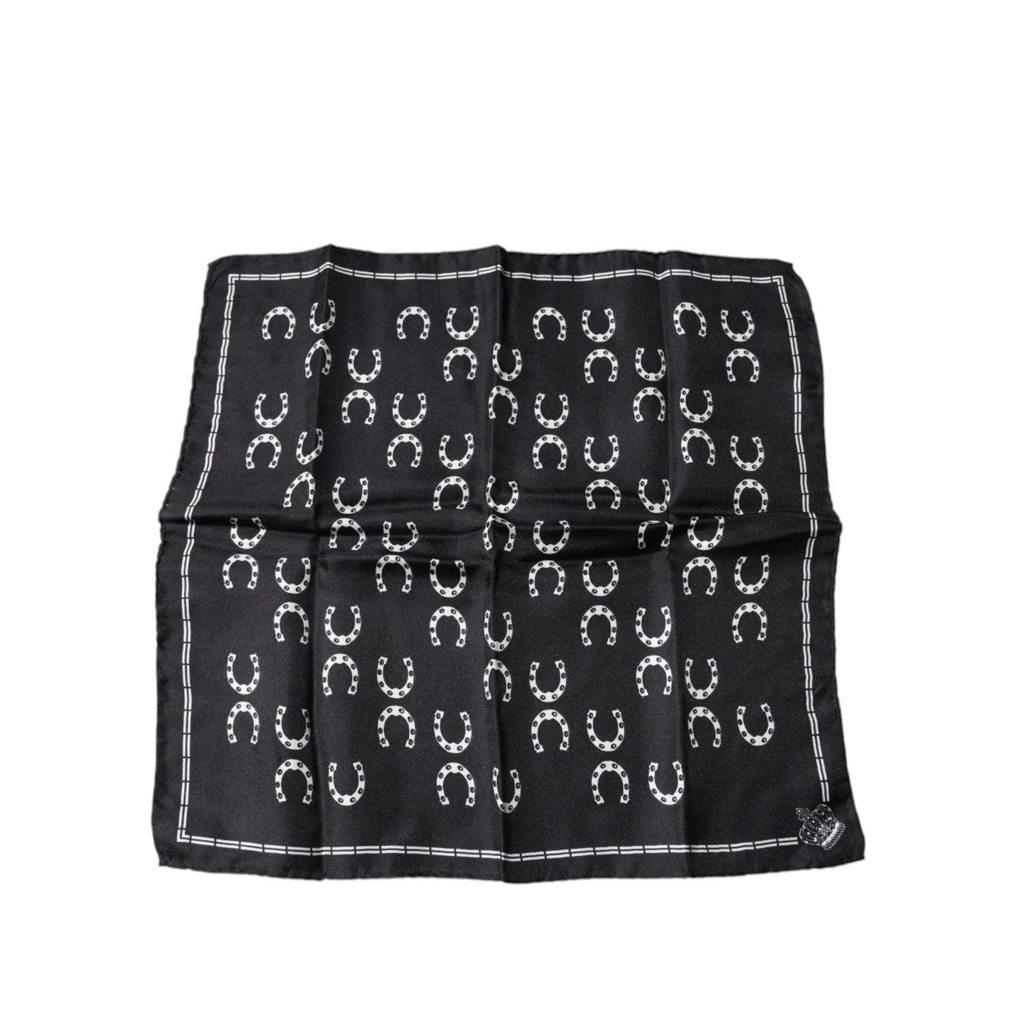 Dolce & Gabbana Black Horseshoe Silk Square Handkerchief Scarf MS7233