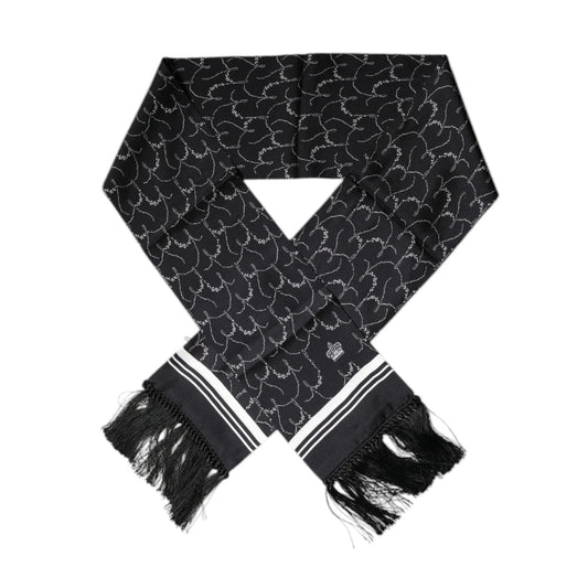 Dolce & Gabbana Black Patterned Skinny Fringes Shawl Scarf