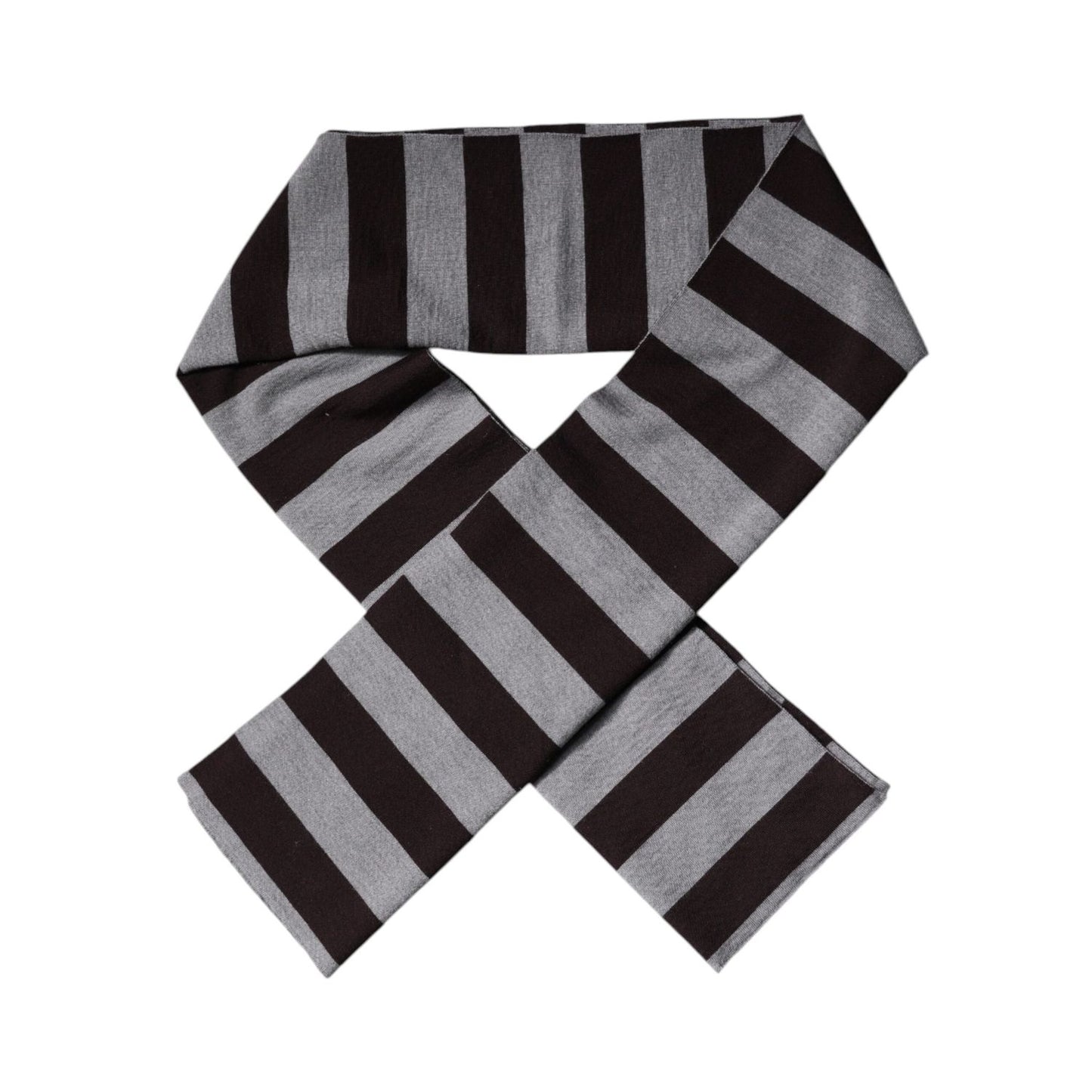 Dolce & Gabbana Black Gray Stripes Wool Neck Wrap Scarf