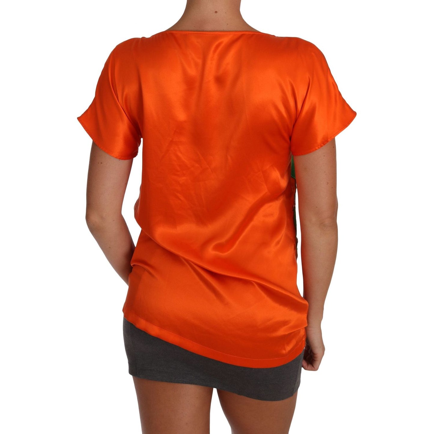 Dolce & Gabbana Silk Orange Lemon Crystal T-shirt Top