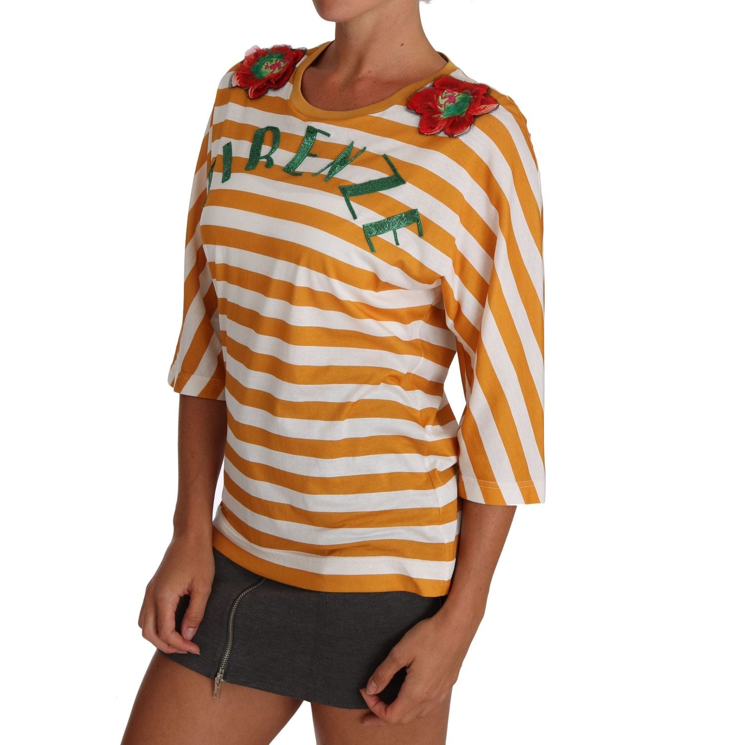 بلوزة Dolce &amp; Gabbana FIRENZE مزينة بالترتر باللونين البرتقالي والأبيض