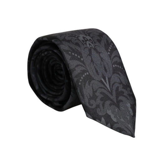 Dolce & Gabbana Black Gray Flower Print Adjustable Necktie Tie