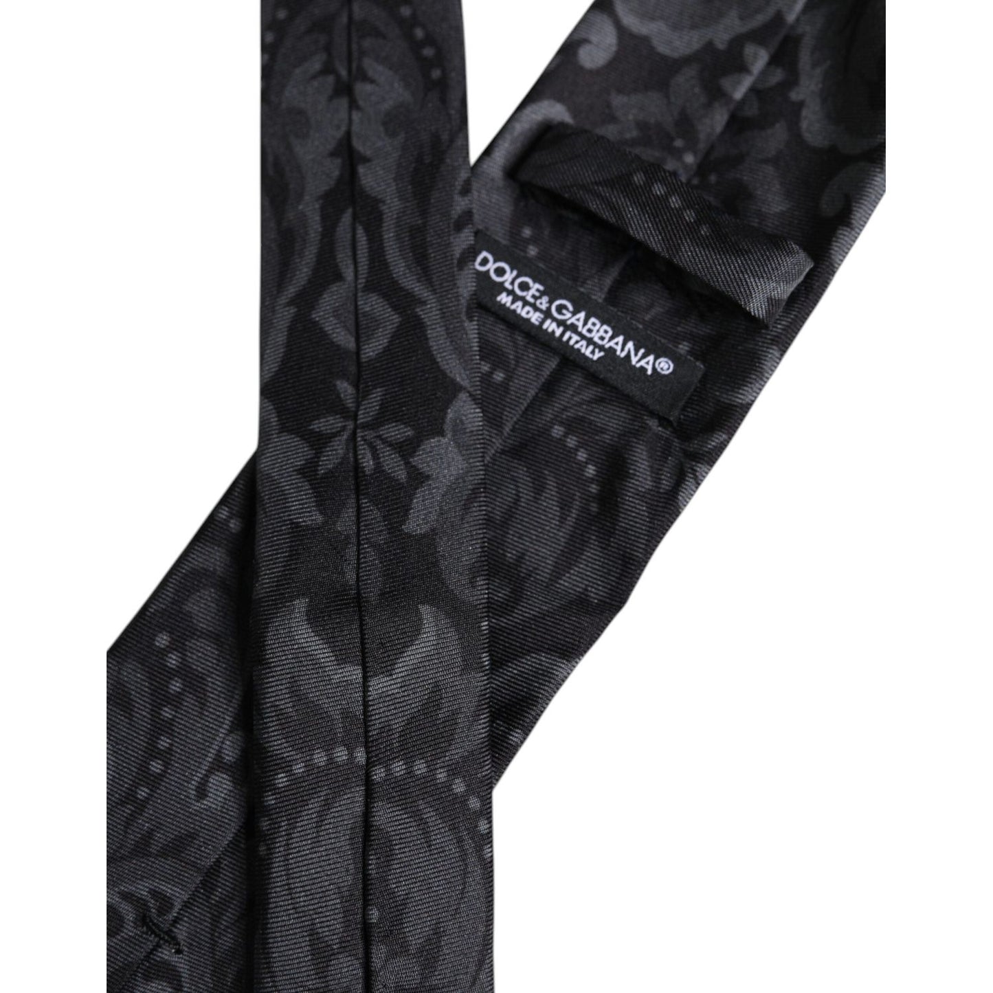 Dolce & Gabbana Black Gray Flower Print Adjustable Necktie Tie KRA3470