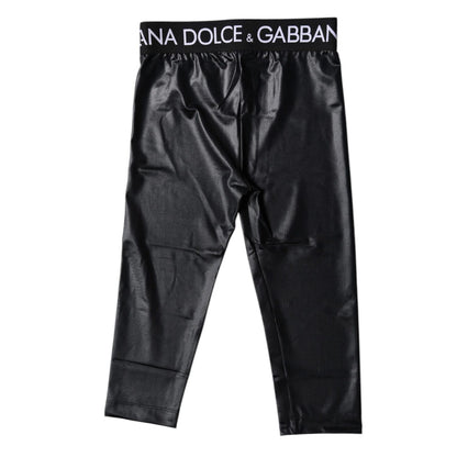 Dolce & Gabbana Black Logo Nylon Cropped Tights Pants Underwear