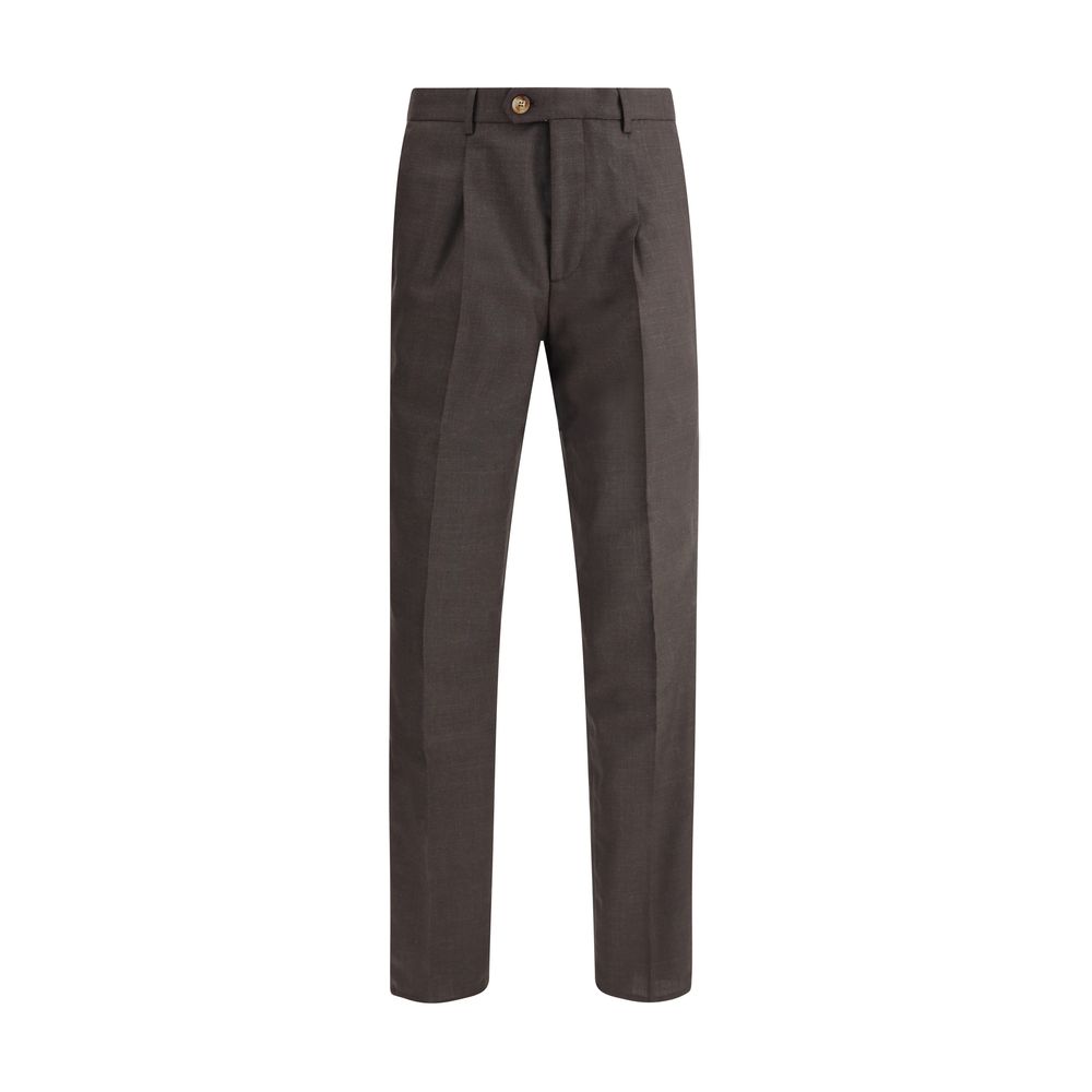 Brunello Cucinelli Brown Fleece Wool Casual Pants