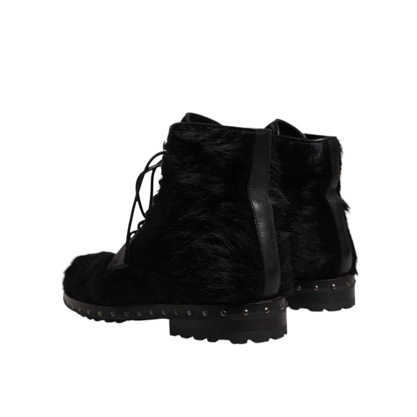 Dolce & Gabbana Black Pony Style Leather Mid Calf Boots Shoes