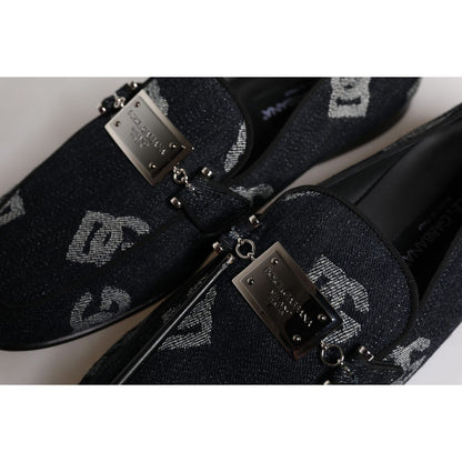 Dolce & Gabbana Black Logo Cotton Loafers Formal Dress Shoes