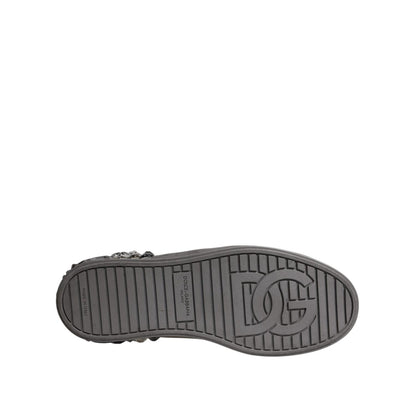 Dolce & Gabbana White Silver Crystal Logo Portofino Sneakers Shoes